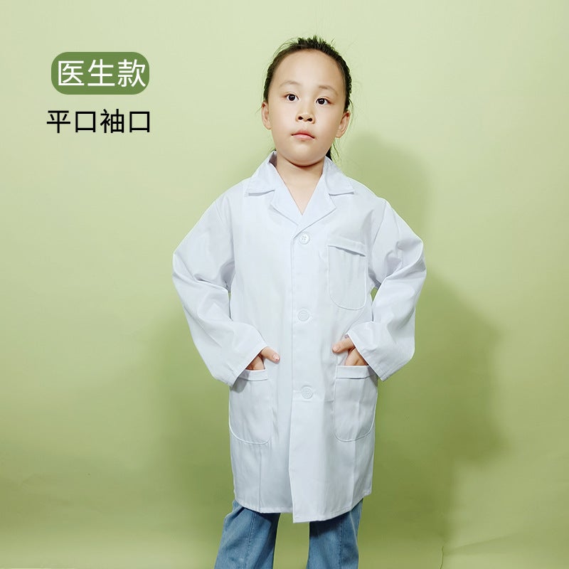 Childrens White Coat Long Sleeve Work Clothes Laboratory Clothes logo Visiting Clothes White Long Gown Performance Clothes White small doctor 