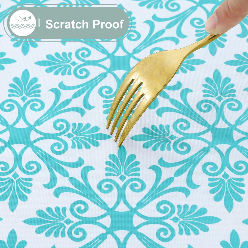 Misaya Rectangle Vinyl Table Table Cloth مرنة الفانيلا المائدة المدعومة المدعومة 100 ٪ غطاء طاولة بلاستيكية مقاوم للماء يناسب 8 أقدام طاولات قابلة للطي للتخييم في الهواء الطلق (Teal 30 "" × 96 "") - Image 5