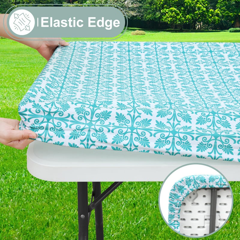 Misaya Rectangle Vinyl Table Table Cloth مرنة الفانيلا المائدة المدعومة المدعومة 100 ٪ غطاء طاولة بلاستيكية مقاوم للماء يناسب 8 أقدام طاولات قابلة للطي للتخييم في الهواء الطلق (Teal 30 "" × 96 "") - Image 2