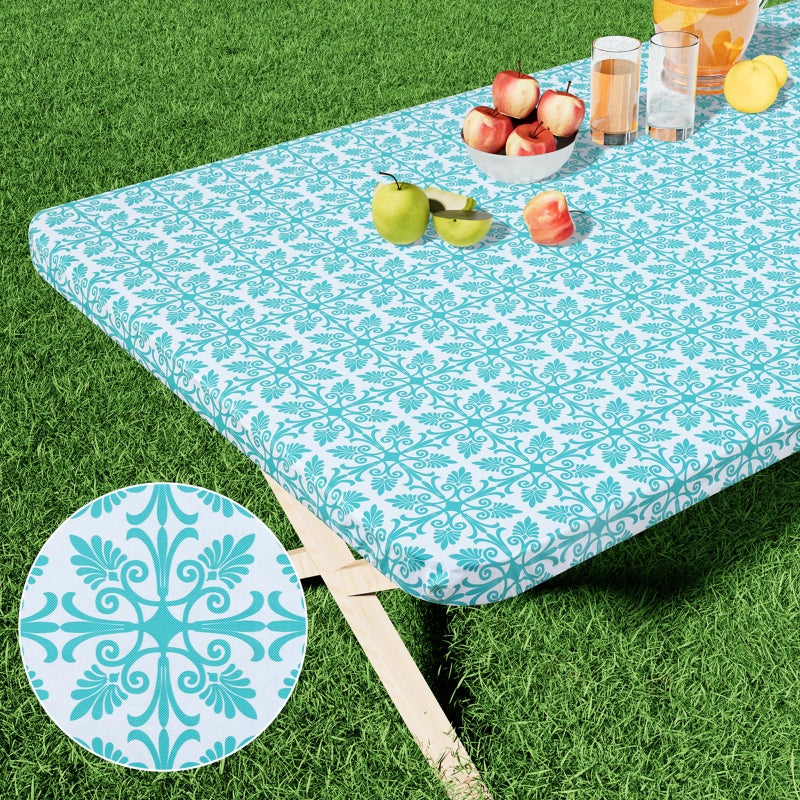 Misaya Rectangle Vinyl Table Table Cloth مرنة الفانيلا المائدة المدعومة المدعومة 100 ٪ غطاء طاولة بلاستيكية مقاوم للماء يناسب 8 أقدام طاولات قابلة للطي للتخييم في الهواء الطلق (Teal 30 "" × 96 "") - Image 1