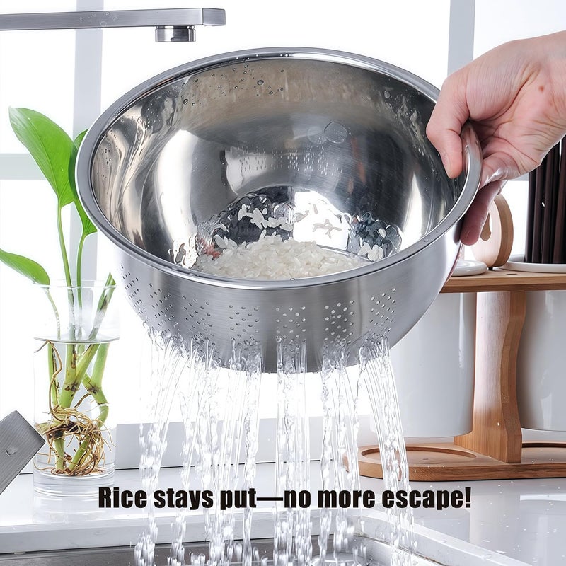 DOPMEP Rice Washer Strainer Bowl, Stainless Steel Quinoa Washing Bowl With Side Drainers Colander for Cleaning Rinsing Fruits, Vegetables, and Beans - Versatile Kitchen Tool - Image 3