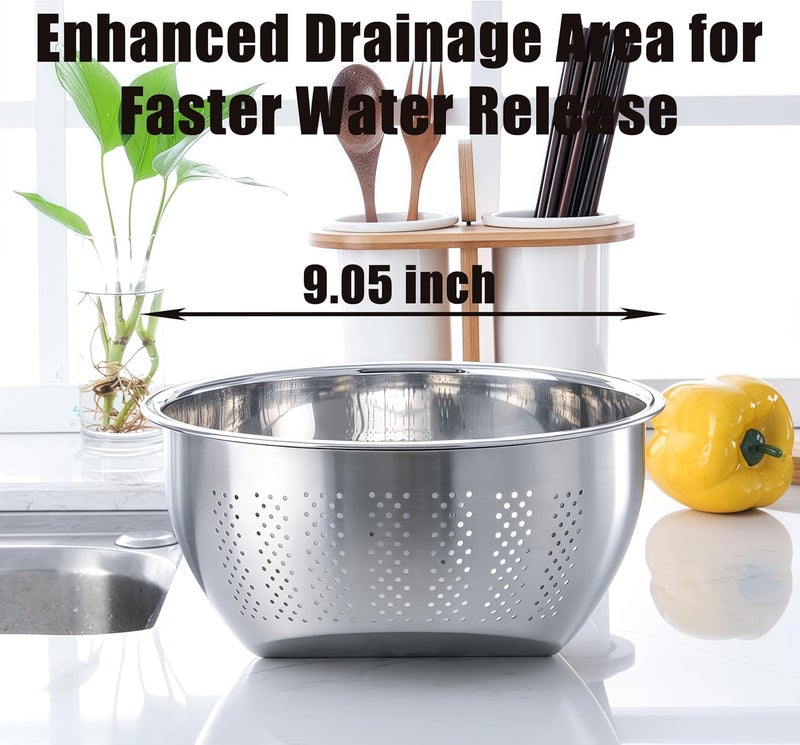 DOPMEP Rice Washer Strainer Bowl, Stainless Steel Quinoa Washing Bowl With Side Drainers Colander for Cleaning Rinsing Fruits, Vegetables, and Beans - Versatile Kitchen Tool - Image 4