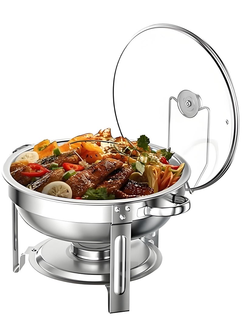 والالا طقم بوفيه من الفولاذ المقاوم للصدأ، وعاء ساخن مع غطاء وحامل غطاء مدمج، صينية تدفئة الطعام، للحفلات والعشاء والطعام، سعة 4.5 لتر، فضي - Image 1