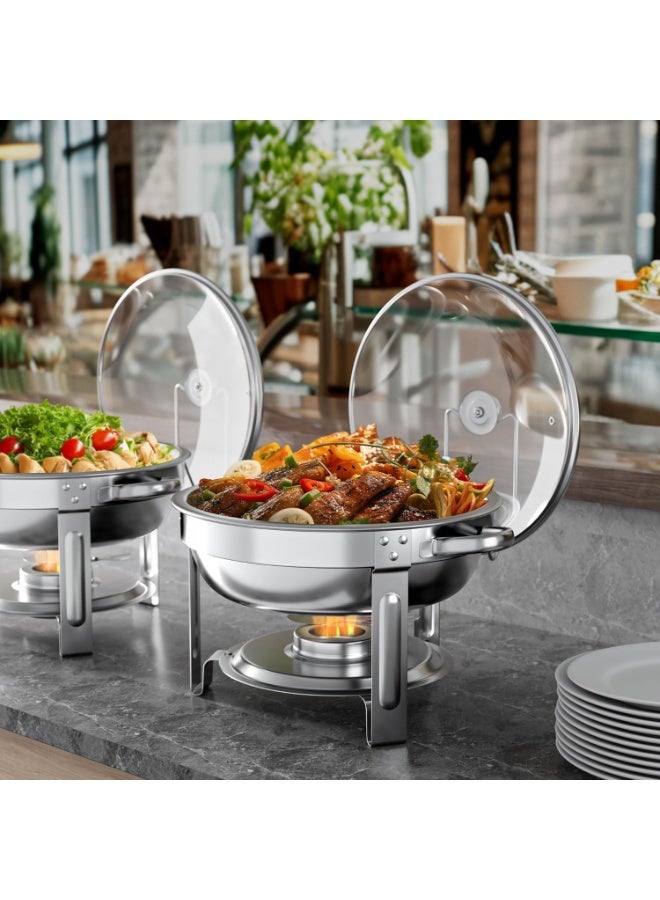والالا طقم بوفيه من الفولاذ المقاوم للصدأ، وعاء ساخن مع غطاء وحامل غطاء مدمج، صينية تدفئة الطعام، للحفلات والعشاء والطعام، سعة 4.5 لتر، فضي - Image 5