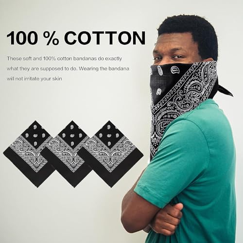 DIKHAWA Unisex Soft Breathable Cotton Paisley Printed Cowboy Bandanas,Headband,Scarf (BLACK,ROYAL BLUE,WHITE,BURGUNDY_50CM X 50CM_Pack of 4) - Image 3