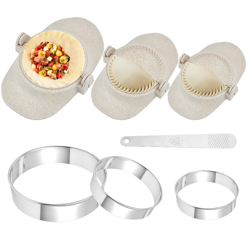 Worldity 7 Pieces Empanada Maker Press 3 Size Dumpling Maker Press with Dough Cutter and Stuffing Spoon Dumpling Mold for Chinese Dumplings Empanadas Ravioli and Pie