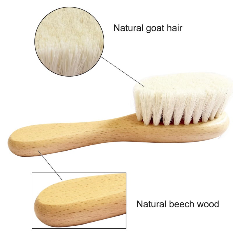 Molylove Baby Hair Brush With Wooden Handle And Comb Set For Newborns & Toddlers | Natural Soft Goat Bristles L Wood Comb L Yellow Silicone Brush| Ideal For Cradle Cap (3Pcs) - Image 2