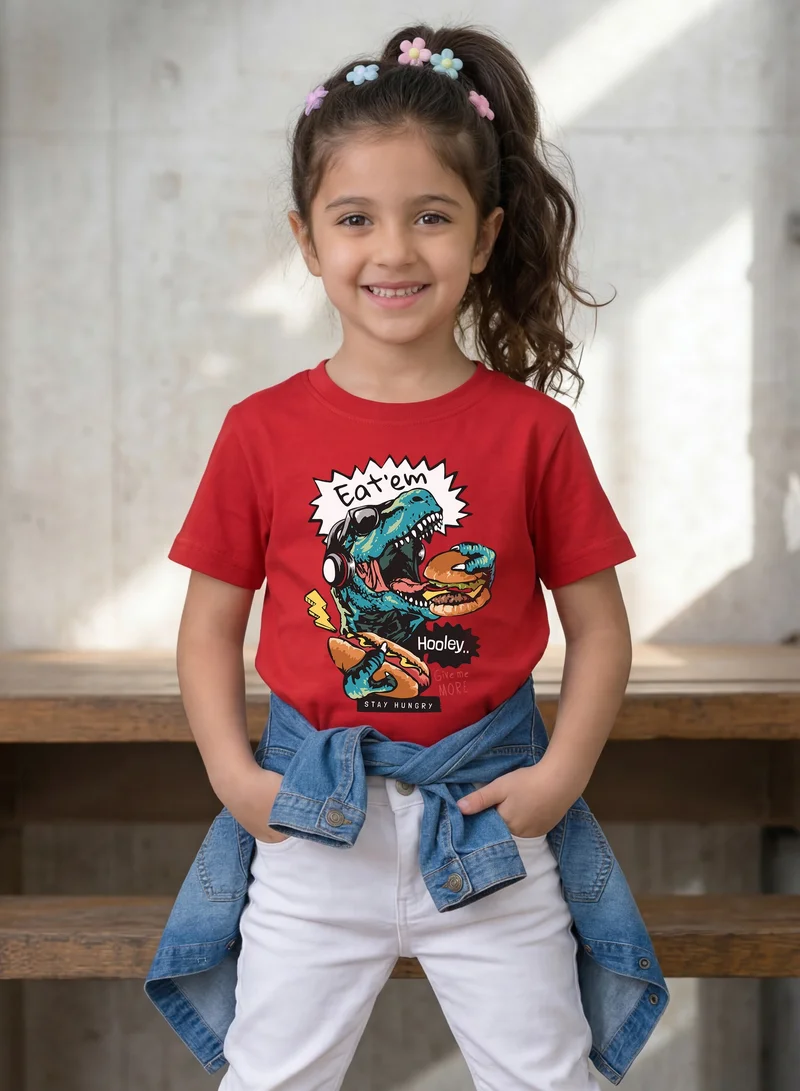Funkaar red Funkaar Unisex Dino Eatem Graphic Print Tshirt  | Best Price UAE