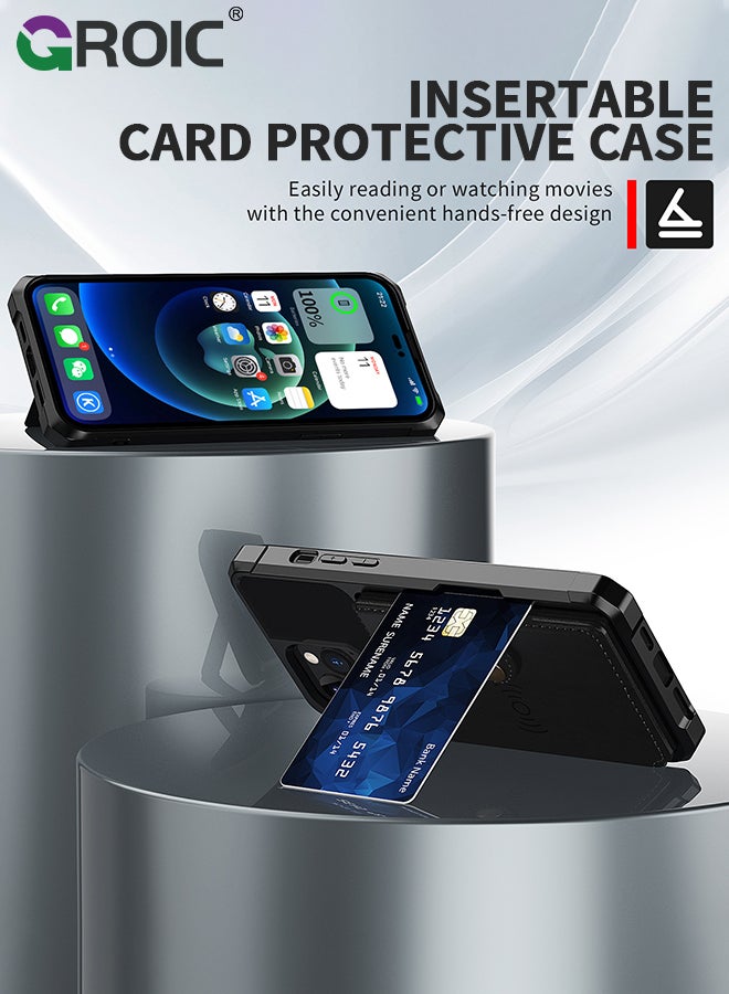 GROIC Design for iPhone 15 Pro 6.1 Inches Phone Case Wallet Magnetic Back Case with Card Slots Shell Stand Function Ultra Thin Anti-Fingerprint Shockproof Protective Cover  - Image 2