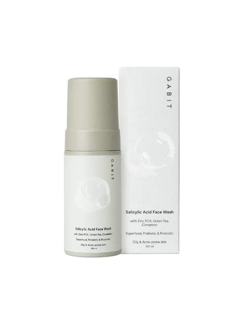 GABIT Salicylic Acid Face Wash for Oily, Acne Prone Skin | Deeply Cleanse Pores, Exfoliates & Non-drying | Green Tea, ProVitamin B5, Zinc PCA | For Men & Women | Free of Sulphates, Soap & Oil | 100 ml - Image 1
