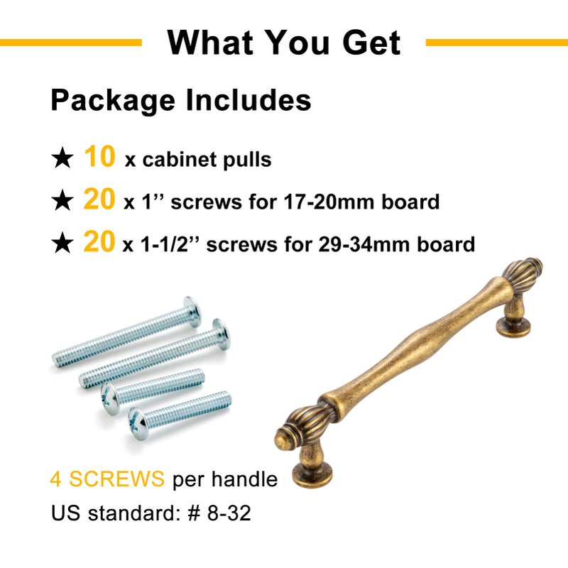 BEROSSA 10 Pack 3 Inch Antique Brass Cabinet Pulls Vintage Brass Cabinet Handles Brass Hardware for Kitchen Cabinets 2510 Drawer Dresser Cupboard Bedroom Bathroom - Image 5