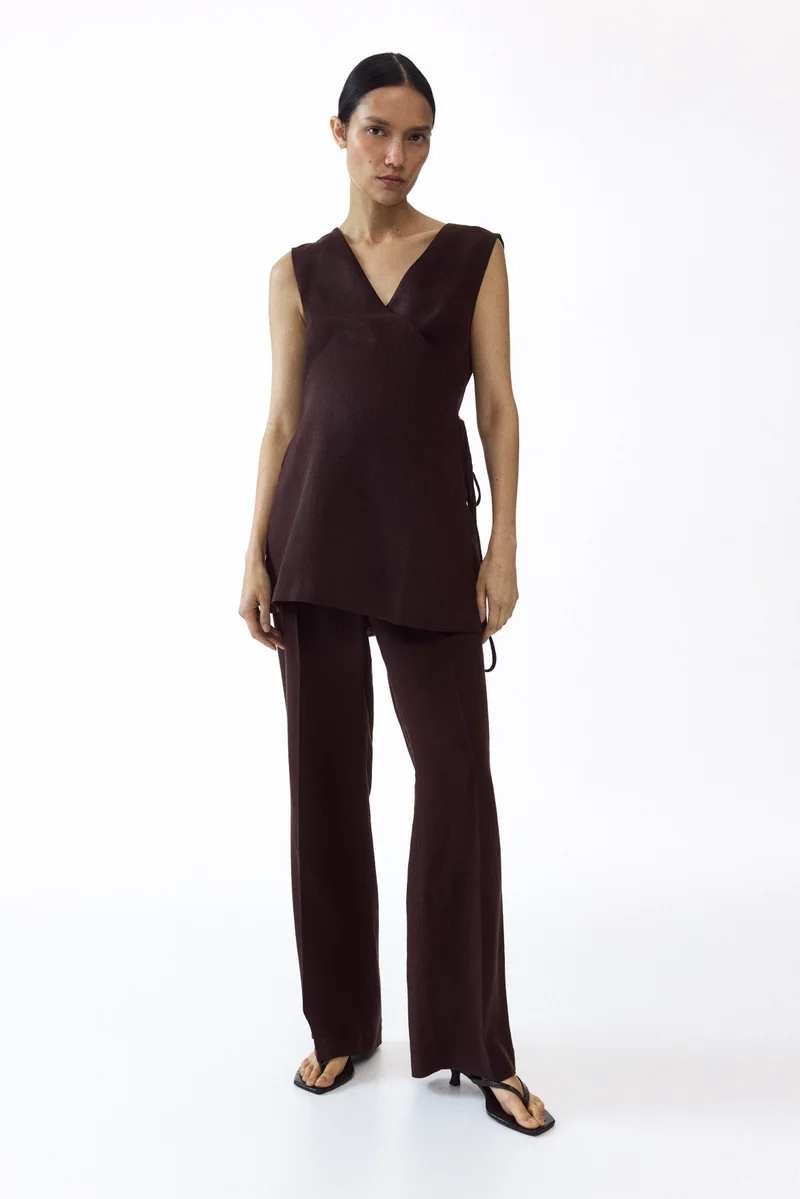 MAMA Linen-blend wrap top