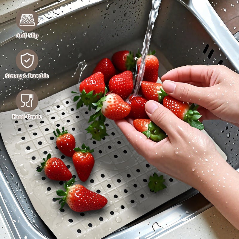 WILLKOMMEN Kitchen Sink Mat, 12" x 10" Dish Drying Mat, Sink Protector Mats for Bottom of Kitchen Sink, Fast Draining Sink Mats Grid, 2 Pack Cream White - Image 2