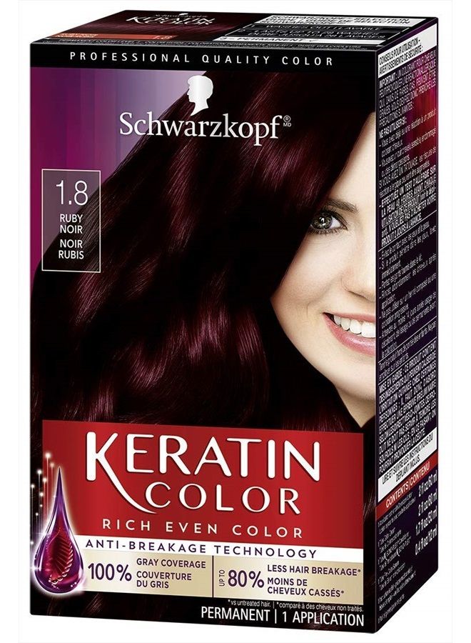 Schwarzkopf Keratin Color Permanent Hair Color Cream, 1.8 Ruby Noir - Image 1