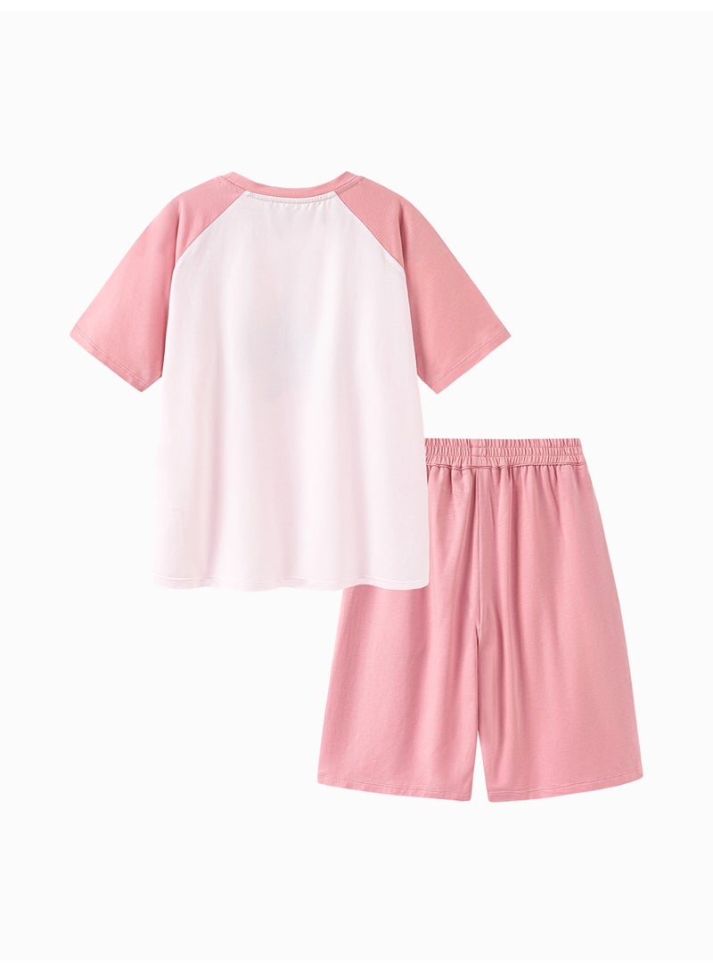 ميني بالا نقطة أزرار طفل غريبة جنسًا بطبعة دب كرتونية لطيفة بأكمام قصيرة وقصر، قطعة ناعمة وقابلة للتنفس، أكمام راجلان متناقضة، حزام خصر مرن، مثالية للارتداء اليومي وللأرتداء الخفيف والأنشطة الداخلية مجموعة فستان طفل للمنزل - Image 5