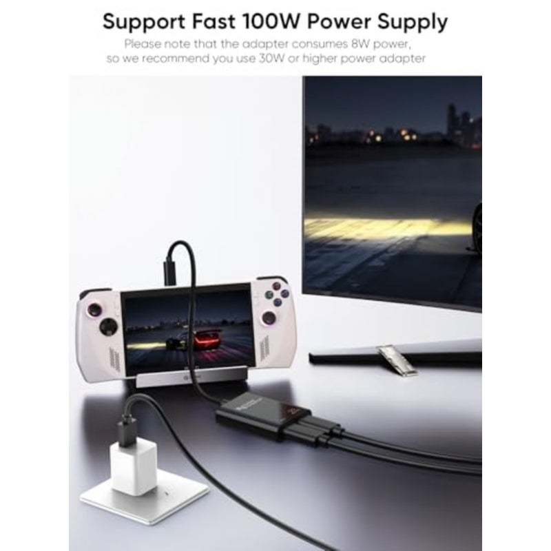 نظارات USB C إلى AR ومحول شحن، شحن وتشغيل، 4K@60 هرتز/1080P@120 هرتز، شحن سريع 100 واط متوافق مع Steam Deck/ROG Ally/Phone15/16/Viture/Rokid/Xreal AR Glasses 4K@60 هرتز/1080P@120 هرتز، شحن سريع 100 واط، متوافق مع Steam Deck/ROG نظارات Ally/Phone15/16/Viture/Rokid/Xreal AR - Image 3