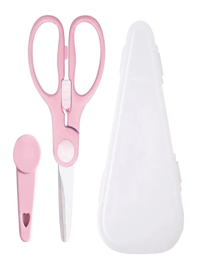 ATB Portable Baby Food Scissors Toddler Feeding Shears with Safety Lock, Food Grade Stainless Steel Material Food Supplement Scissors Suitable for Chicken Poultry Fish Meat Herbs noodles (Pink) - Image 1