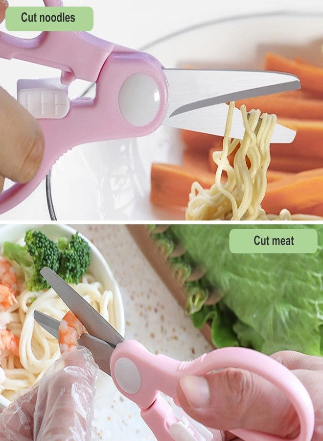 ATB Portable Baby Food Scissors Toddler Feeding Shears with Safety Lock, Food Grade Stainless Steel Material Food Supplement Scissors Suitable for Chicken Poultry Fish Meat Herbs noodles (Pink) - Image 3