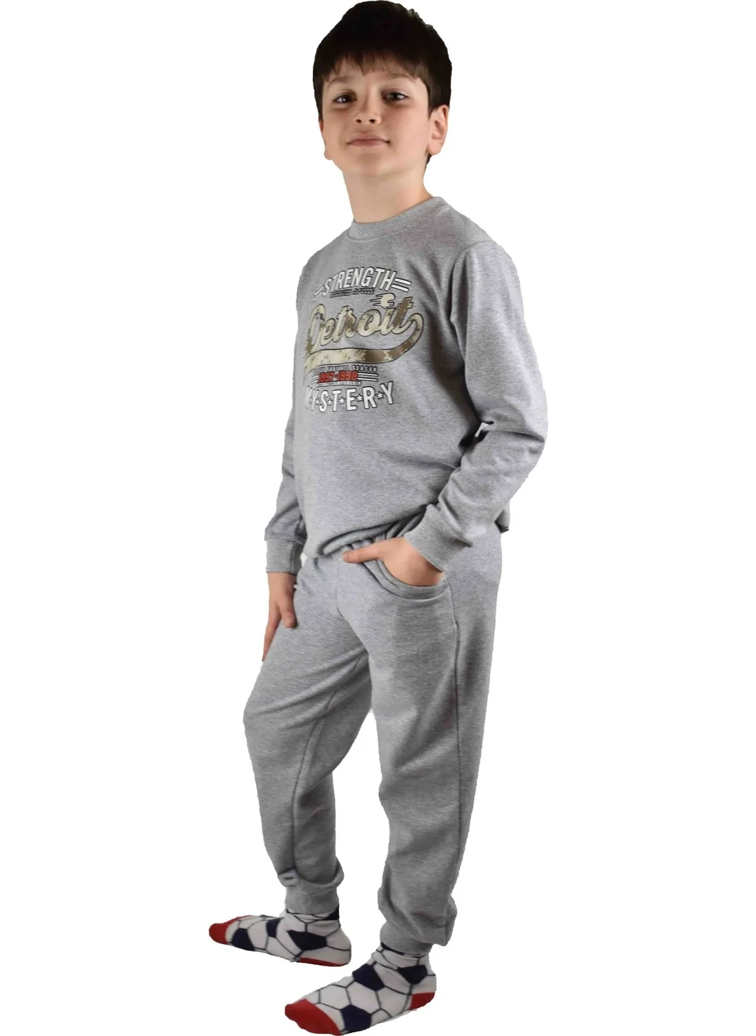 Bluence Men's Waiter Printed Gray Cotton Tracksuit Set