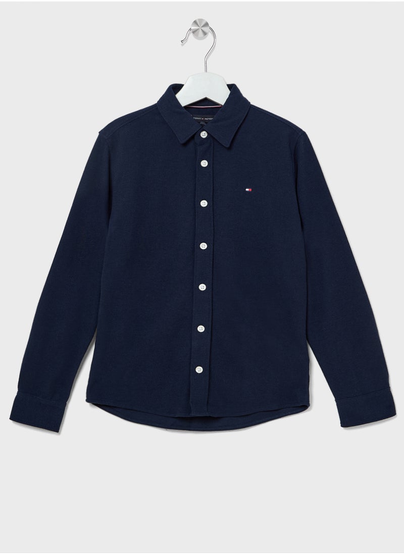 TOMMY HILFIGER Youth Micro Waffle Long Sleeve Regular Shirt  - Image 1