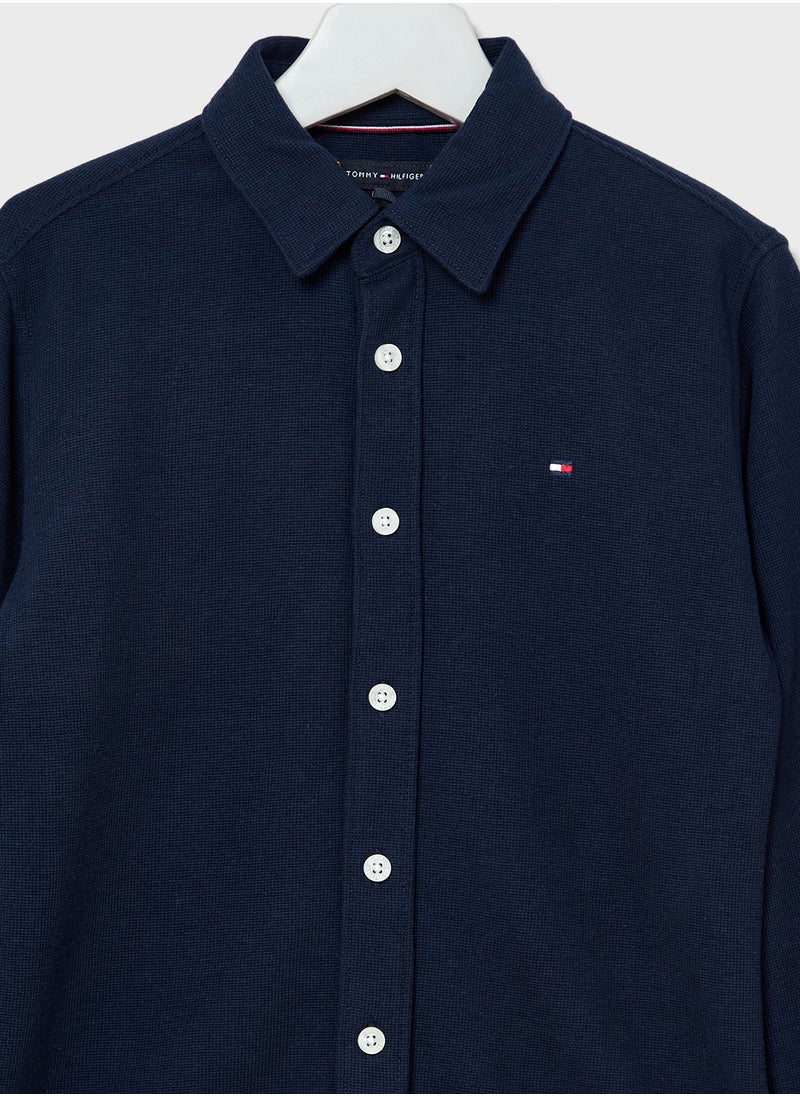 TOMMY HILFIGER Youth Micro Waffle Long Sleeve Regular Shirt  - Image 3