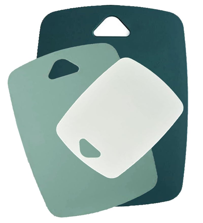 DORMICO Cutting Board Set of 3 Plastic Chopping Board for Kids Kitchen Cutting Boards with Triangle Hook Small to Large Householde Fruit Cutting BoardGreen - Image 1