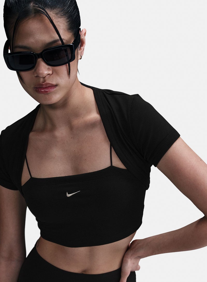 Nike Women’s Nike Sportswear Chill Knit Mock-Neck Ribbed 2-in-1 Cropped Top - Image 3