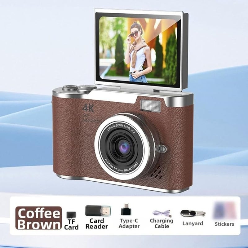 4K CCD Digital Camera 48MP Compact 180 Flip Screen 8X Zoom 4K Video Brown 32G - Image 3