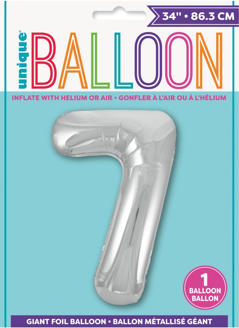 Unique 34" Silver Foil Number 7 Balloon - Image 2