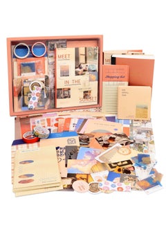 KASTWAVE Scrapbook Supplies Kit for Art Diary Trash Diary Sunset Vintage Diary Supplies Aesthetic Scrapbook Sticker Craft Kit with A6 Grid Notebook DIY Scrapbook Gifts for Girls (155 Pieces)  - Image 1