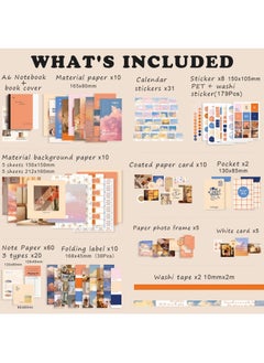 KASTWAVE Scrapbook Supplies Kit for Art Diary Trash Diary Sunset Vintage Diary Supplies Aesthetic Scrapbook Sticker Craft Kit with A6 Grid Notebook DIY Scrapbook Gifts for Girls (155 Pieces)  - Image 2