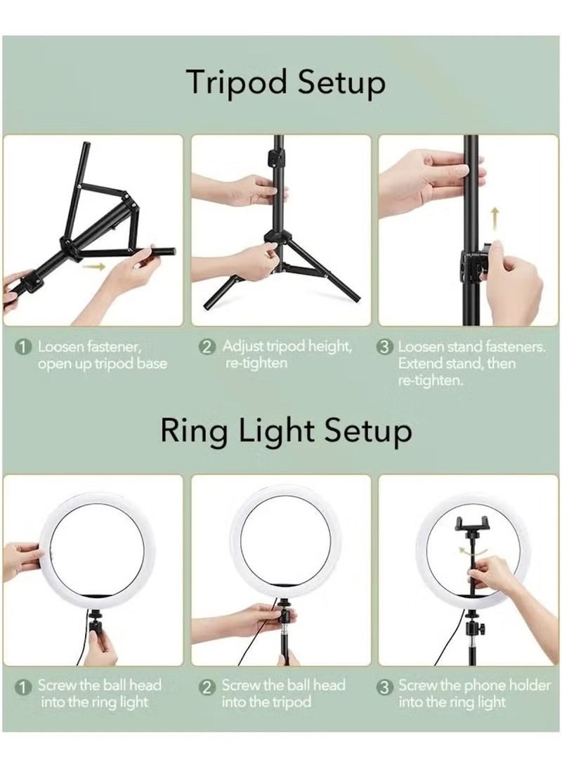 هويتك حلقة إضاءة LED محمولة مقاس 16 سم مع حامل ثلاثي القوائم مقاس 160 سم وحامل هاتف - Image 2