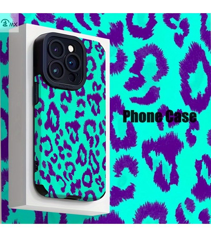 Mixed Color 1 Phone Case for iPhone 15 Purple Leopard Print Compatible Models - Image 1