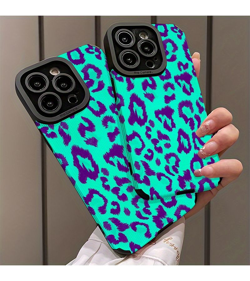 Mixed Color 1 Phone Case for iPhone 15 Purple Leopard Print Compatible Models - Image 4