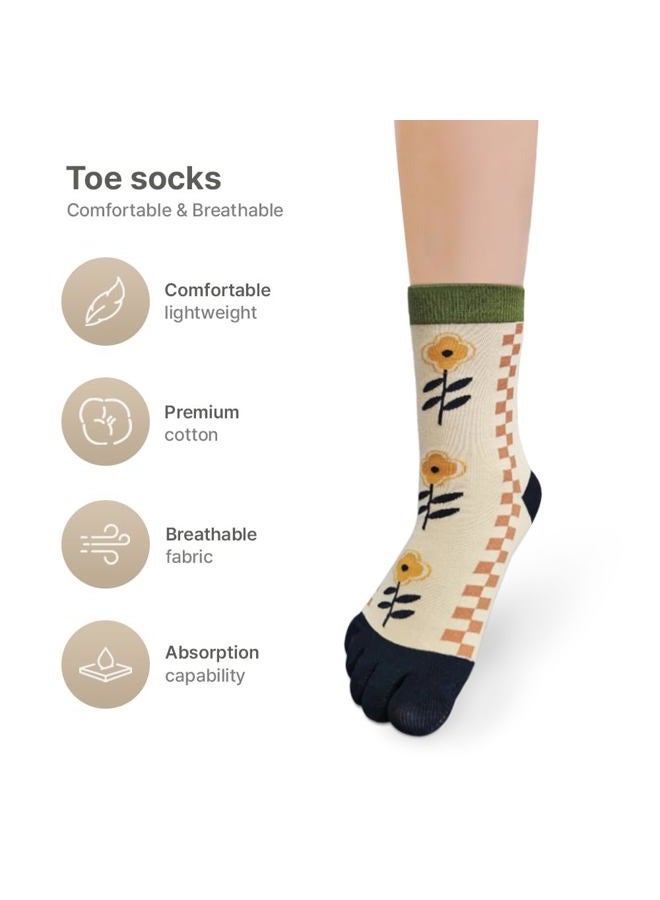 HOMSSEM Womens Girls Toe Socks Five Fingers Cotton Socks Colorful Ankle Socks Athletic Running Socks Toe Seperated Socks (Choco Blossom 3Pair) - Image 5