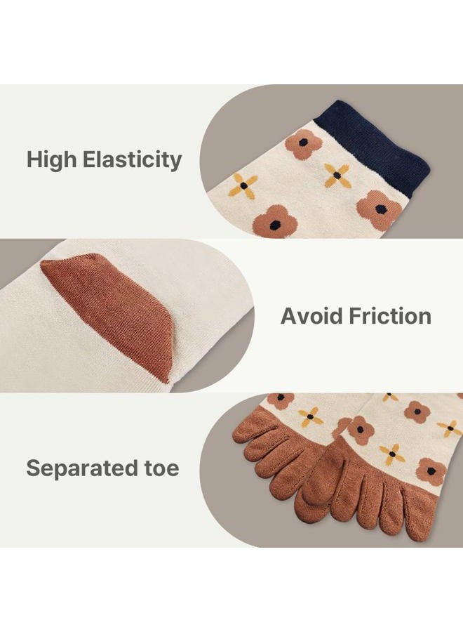 HOMSSEM Womens Girls Toe Socks Five Fingers Cotton Socks Colorful Ankle Socks Athletic Running Socks Toe Seperated Socks (Choco Blossom 3Pair) - Image 4