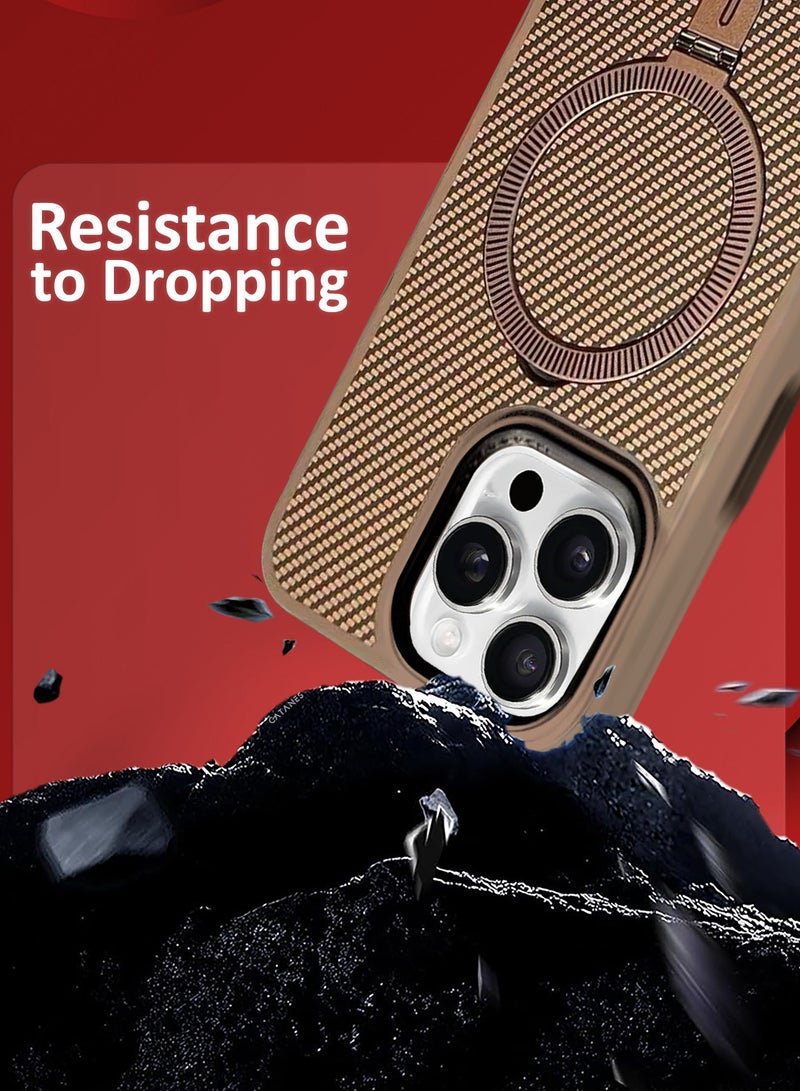 CATANES ( for iPhone 16 Pro ) 2 Pack, Case and Screen Protector, Carbon Fiber Texture, Metal Bracket, Magsafe Kickstand Case Cover - Beige - Image 4