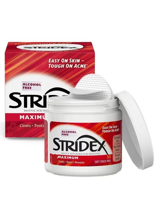 Stridex 55 Pads Medicated Acne Pads (Maximum Strength) Acne Treatment For Face,Reduces The Number Of Acne Pimples And Blackheads And Allows Skin To Heal - Image 1