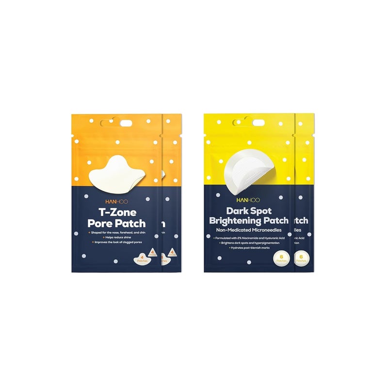 HANHOO Hanhoo Dark Spot Brightening Patch and TZone Pore Patch Bundle 28 Total Patches with Niacinamide and Hyaluronic Acid Hydrocolloid Patches for Clogged Pores Microneedle Patches for Dark Spots 