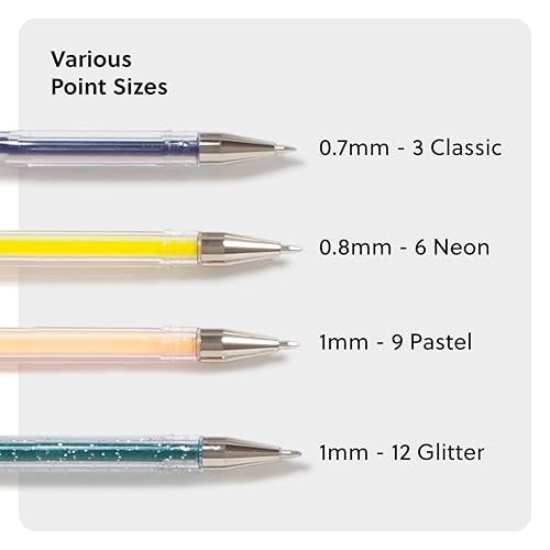U Brands Metallic Gel Pens, Set of 30, Assorted Point Sizes, Glitter, Pastel, Neon and Classic Assorted Colors - Image 3