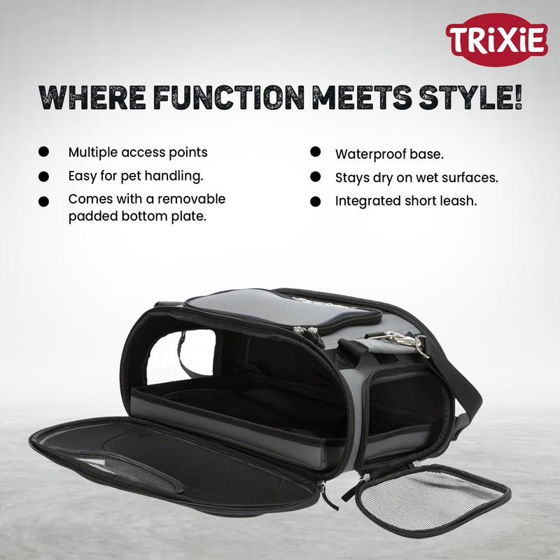 Trixie حاملة الحيوانات الأليفة المعتمدة من خطوط وينغز للسفر الجوي، مناسبة لكلب الكوكر سبانييل، برويدر كولي، بودل حتى 20 كجم - الحجم: 18” × 11” × 9”، رمادي/أزرق - Image 3