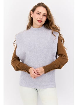 HUGO by Hugo Boss Women Mock Neck Knitted Sweater, Grey  - Image 1