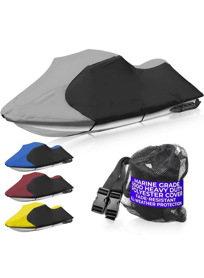 JETPRO Trailerable Jet Ski Cover, Waterproof Marine Grade 600D Heavy Duty Polyester PWC Cover Gray/Black Color Fits from 136" to 145" 3 Seater - Image 1