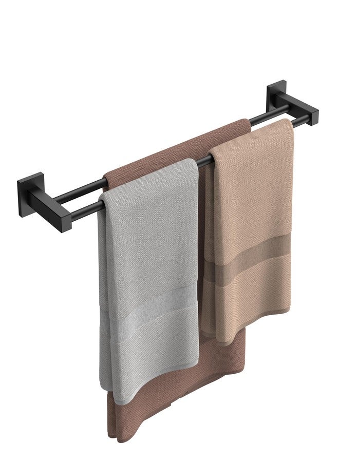 FORIOUS Double Towel Bar Racks Holder for Bathroom 24 Inch, Heavy Duty SUS304 Stainless Steel Square Dual Towel Rail Wall Mount, Matte Black - Image 1
