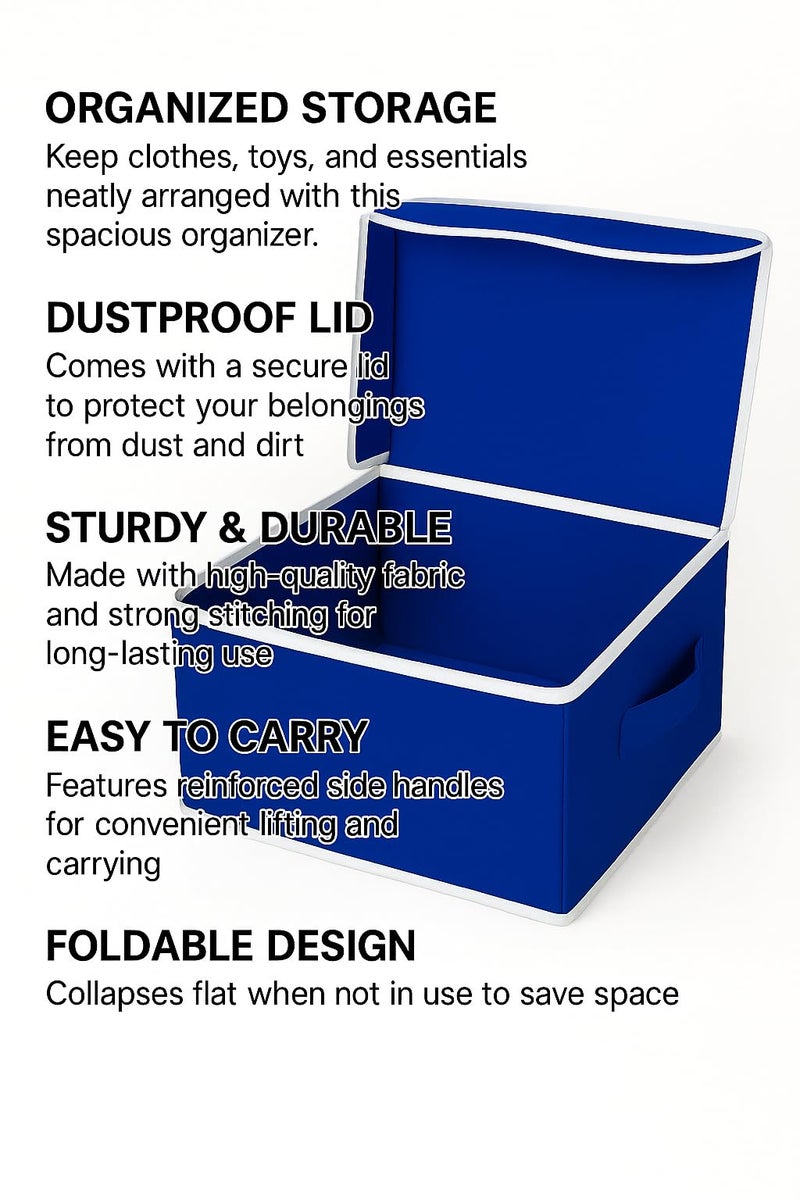 Homerz Premium Large Storage Box with Lid | Foldable Storage Bin | Wardrobe Organizer for Clothes | Side Handles & Sturdy | 10x15x10 inch Size (Royal Blue) - Image 5
