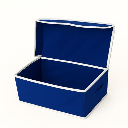 Homerz Premium Large Storage Box with Lid | Foldable Storage Bin | Wardrobe Organizer for Clothes | Side Handles & Sturdy | 10x15x10 inch Size (Royal Blue) - Image 2