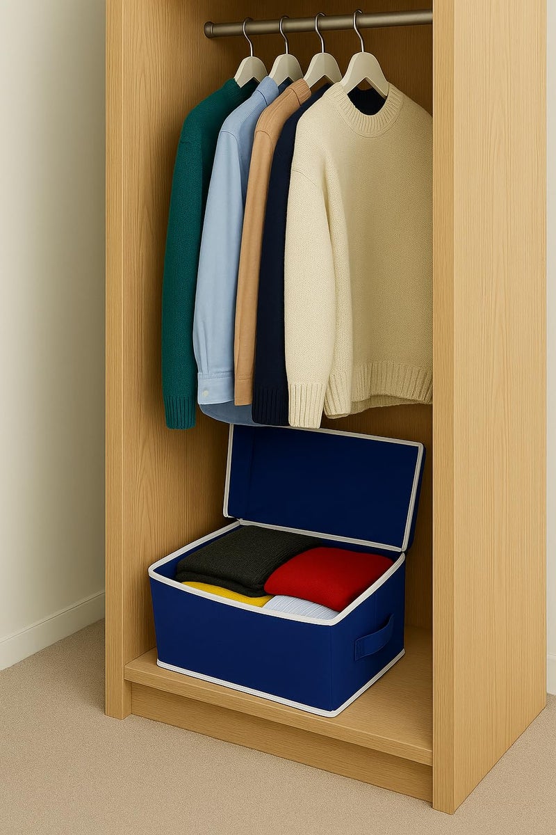 Homerz Premium Large Storage Box with Lid | Foldable Storage Bin | Wardrobe Organizer for Clothes | Side Handles & Sturdy | 10x15x10 inch Size (Royal Blue) - Image 4
