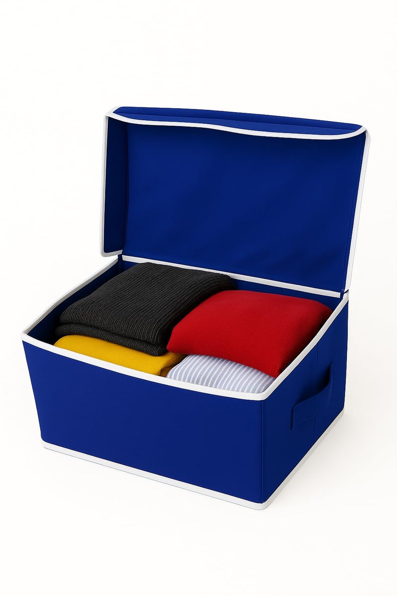 Homerz Premium Large Storage Box with Lid | Foldable Storage Bin | Wardrobe Organizer for Clothes | Side Handles & Sturdy | 10x15x10 inch Size (Royal Blue) - Image 3