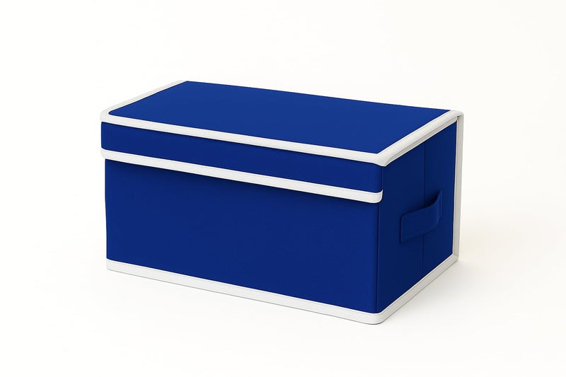 Homerz Premium Large Storage Box with Lid | Foldable Storage Bin | Wardrobe Organizer for Clothes | Side Handles & Sturdy | 10x15x10 inch Size (Royal Blue) - Image 1