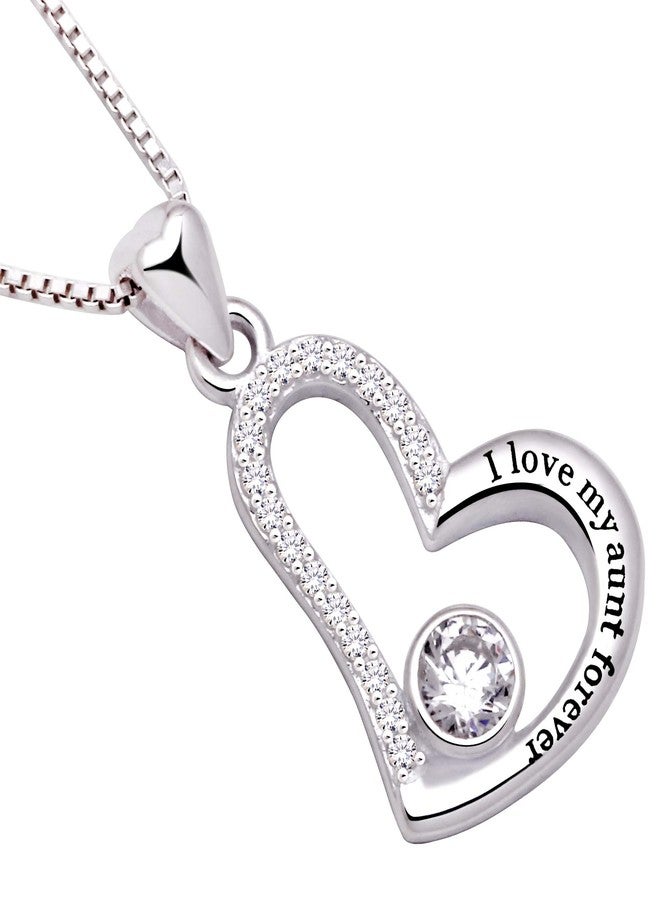 ALOV Jewelry Sterling Silver "I love my aunt forever" Love Heart Cubic Zirconia Pendant Necklace - Image 2